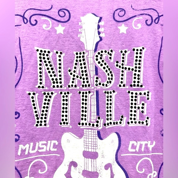 EUC Sweet Claire Purple Rhinestone Nashville Graphic Tee - Picture 2 of 10